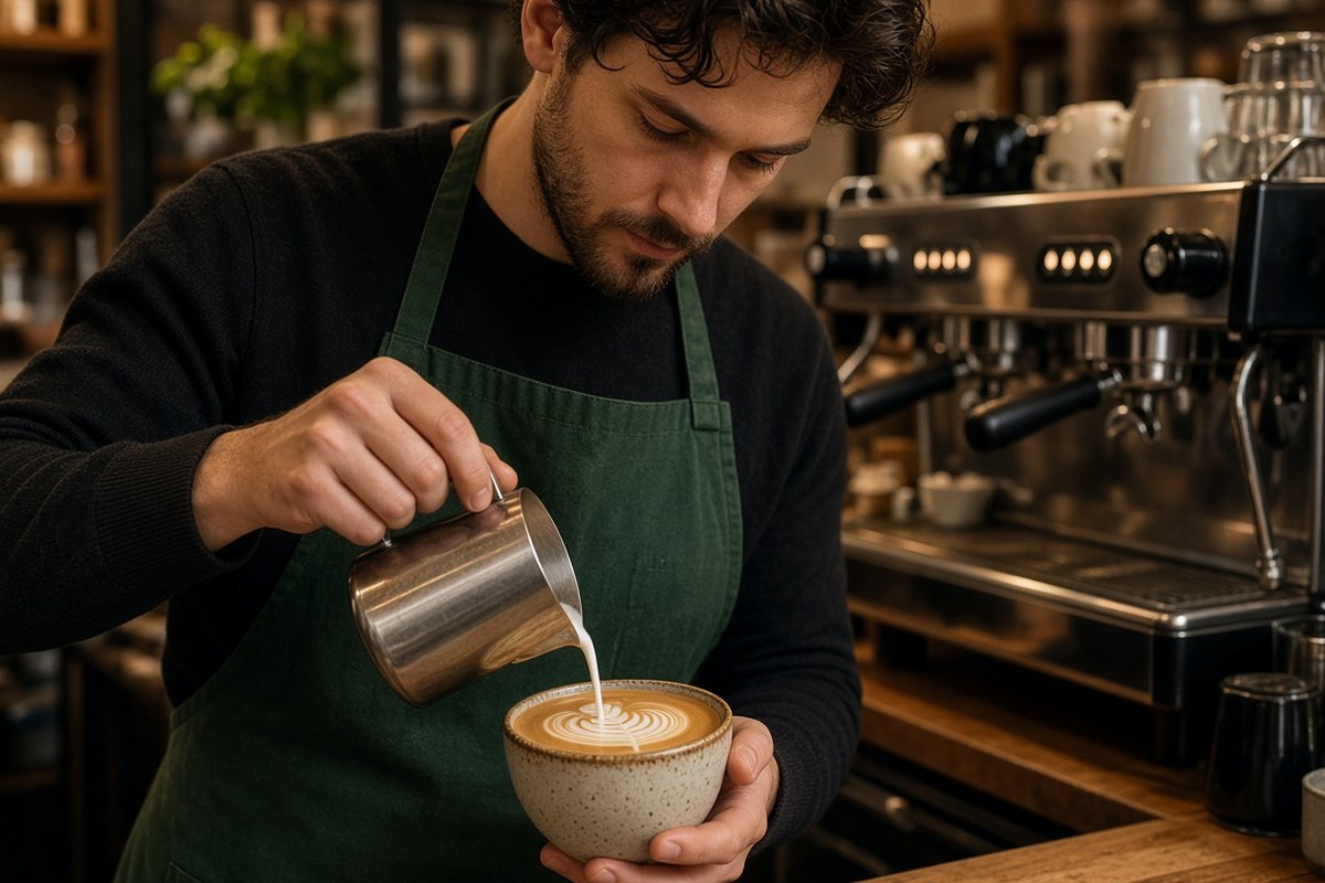 Clover Roast barista checking brew notes before an order